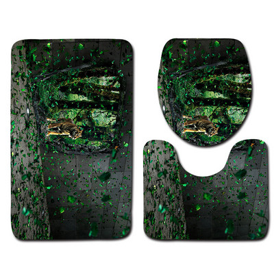 Tiger Pattern 3gab vannas paklājiņa komplekts tualetes U tipa paklājs Mikrošķiedras vannas istabas grīdas paklājs Vannas istabas paklājs tualetes kāju paklājiņš Pretslīdes paklājs