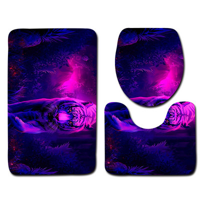 Tiger Pattern 3gab vannas paklājiņa komplekts tualetes U tipa paklājs Mikrošķiedras vannas istabas grīdas paklājs Vannas istabas paklājs tualetes kāju paklājiņš Pretslīdes paklājs