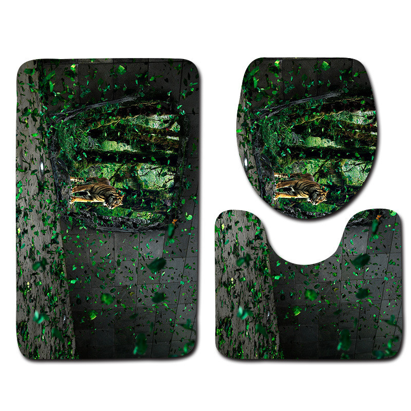 Tiger Pattern 3gab vannas paklājiņa komplekts tualetes U tipa paklājs Mikrošķiedras vannas istabas grīdas paklājs Vannas istabas paklājs tualetes kāju paklājiņš Pretslīdes paklājs