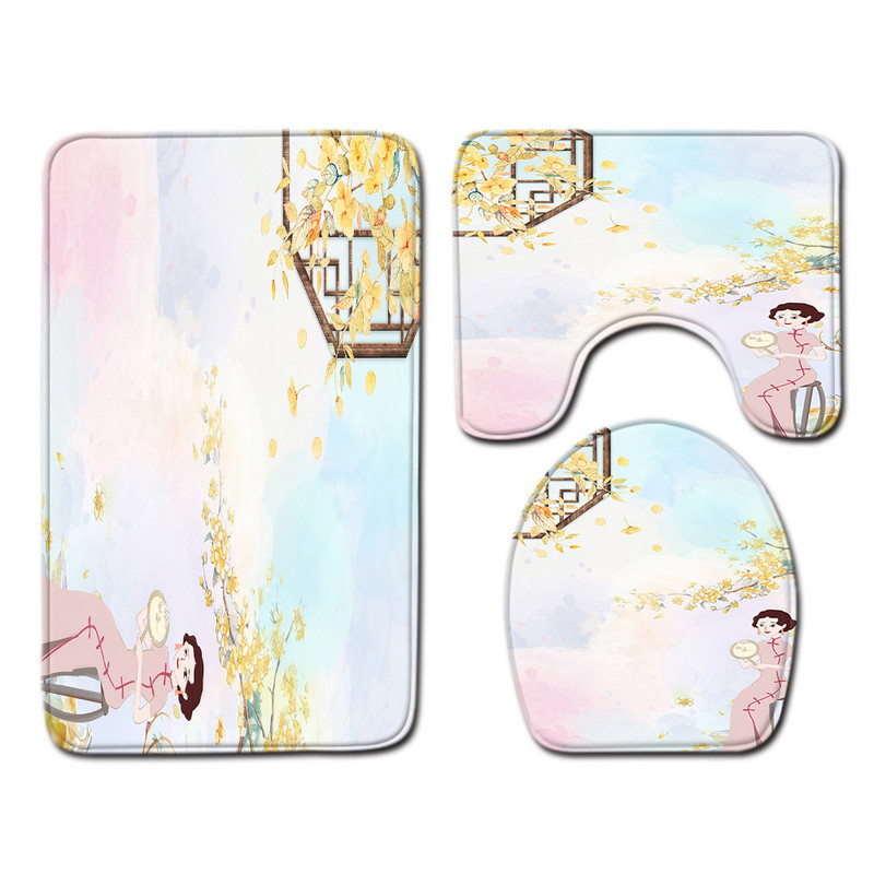 Zeegle Mekana prostirka za kupaonicu Flanel Kupaonski tepih Set od 3 komada Set toaletnih tepiha Navlaka za WC sjedalo Moderna toaletna prostirka za tuširanje Podloga za noge