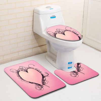 Zeegle 3D Love Heart vannimati komplekt WC U-tüüpi matt pjedestaalvaip WC istmekate Polüester kaasaegne dušimatt pestav jalavaip
