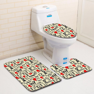 Zeegle 3D Love Heart vannimati komplekt WC U-tüüpi matt pjedestaalvaip WC istmekate Polüester kaasaegne dušimatt pestav jalavaip