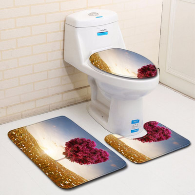 Zeegle 3D Love Heart vannimati komplekt WC U-tüüpi matt pjedestaalvaip WC istmekate Polüester kaasaegne dušimatt pestav jalavaip