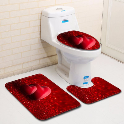 Zeegle 3D Love Heart vannimati komplekt WC U-tüüpi matt pjedestaalvaip WC istmekate Polüester kaasaegne dušimatt pestav jalavaip
