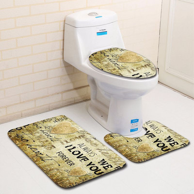 Zeegle 3D Love Heart vannimati komplekt WC U-tüüpi matt pjedestaalvaip WC istmekate Polüester kaasaegne dušimatt pestav jalavaip