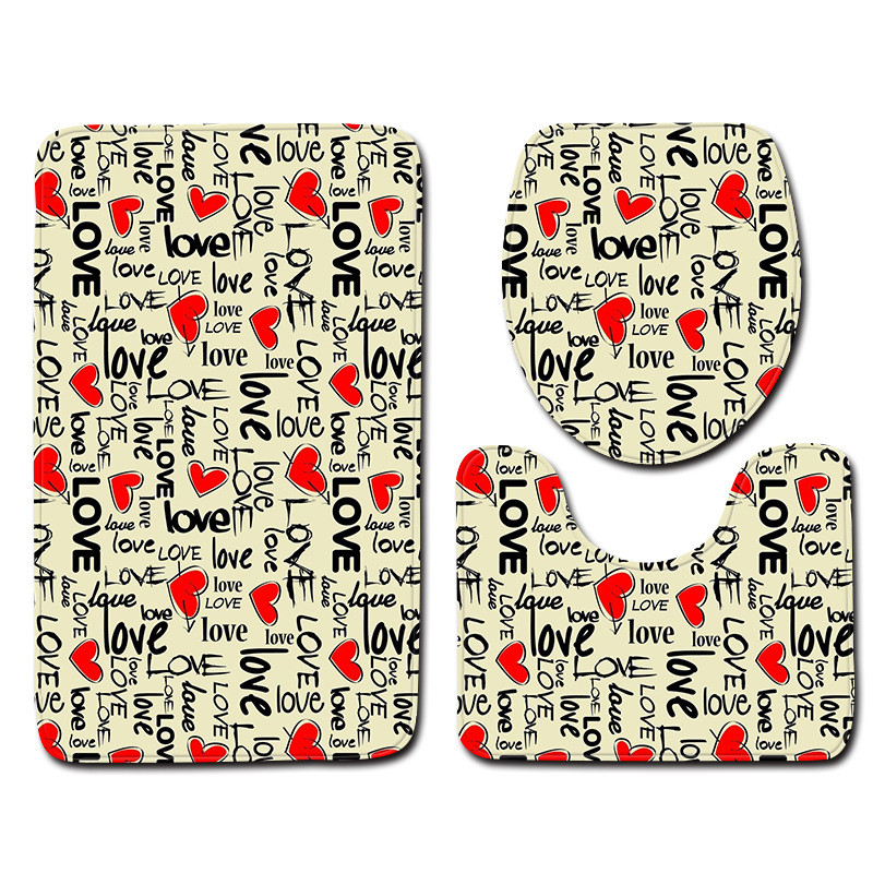 Zeegle 3D Love Heart set prostirki za kupaonicu WC U tip prostirke Pedestal tepih Navlaka za WC sjedalo Poliesterska moderna prostirka za tuširanje Periva prostirka za noge