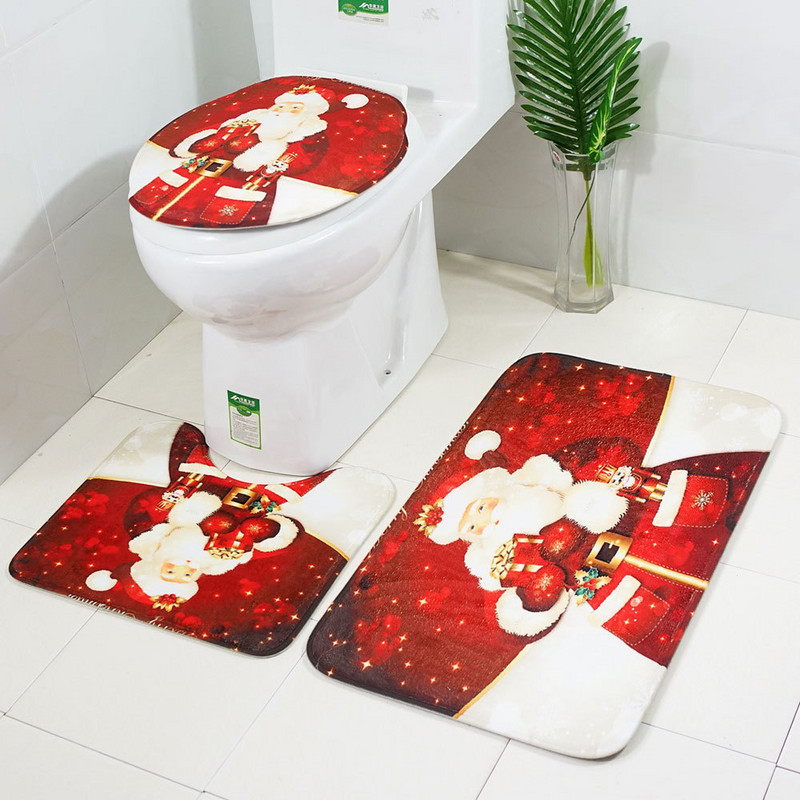 Zeegle jõulukaunistus vannitoamattide komplekt Flanellist Vannitoa põrandavaibad Imav WC-istmekate Vannitoa Vaip Vannimatid