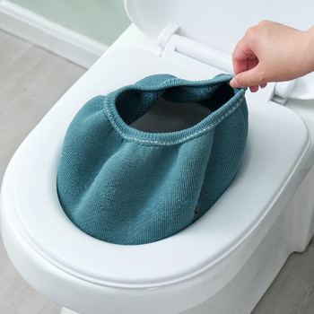 Зимна топла подложка за покриване на тоалетна седалка с дръжка По-дебела мека подложка за топло покритие за тоалетна седалка Разтеглива седалка с миещ се капак