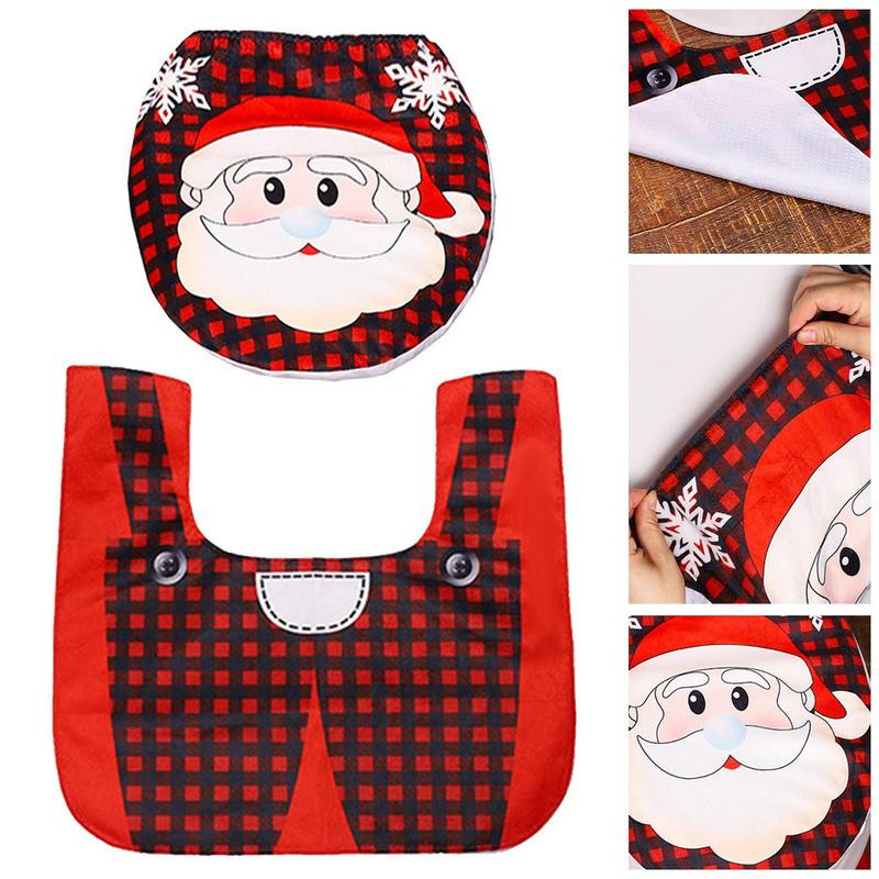 Jauns Ziemassvētku vannas paklājiņš WC tualetes sēdekļa pārklājs tualetes paklājiņš Ziemassvētku vecīša tualetes sēdekļa vāks un grīdas paklājiņš Ziemassvētku vannas istabas dekorācijas