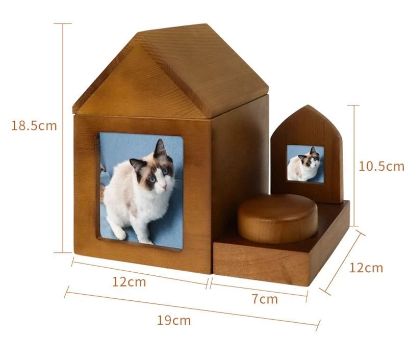 Medinės rankų darbo naminių gyvūnėlių urnų namas ir žvakidžių rinkinys Laidotuvių reikmenys Katės Šuns kremavimo urna pelenams Gyvūno atminimo karsto dėžutė