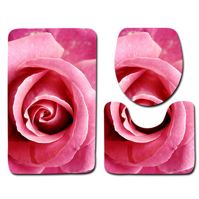 Vodootporna neklizajuća trodijelna navlaka za WC dasku Podna prostirka Otirač za vrata Kupaonski tepih Dekoracija kupaonice WC prostirka s motivom ružinog cvijeta