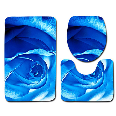 Vodootporna neklizajuća trodijelna navlaka za WC dasku Podna prostirka Otirač za vrata Kupaonski tepih Dekoracija kupaonice WC prostirka s motivom ružinog cvijeta