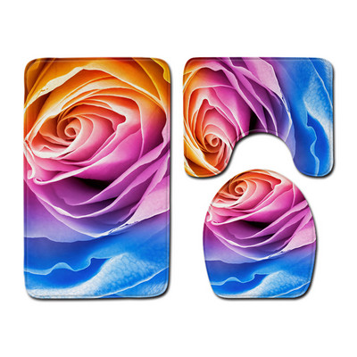 Vodootporna neklizajuća trodijelna navlaka za WC dasku Podna prostirka Otirač za vrata Kupaonski tepih Dekoracija kupaonice WC prostirka s motivom ružinog cvijeta