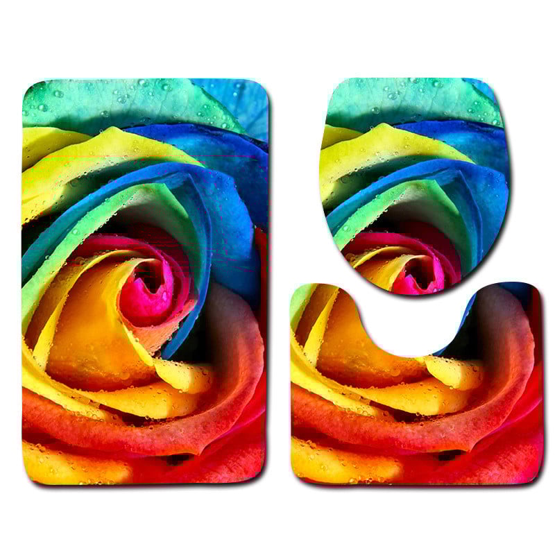 Vodootporna neklizajuća trodijelna navlaka za WC dasku Podna prostirka Otirač za vrata Kupaonski tepih Dekoracija kupaonice WC prostirka s motivom ružinog cvijeta