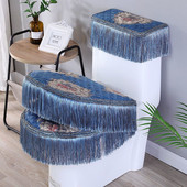 Fyjafon 3 kom Navlaka za WC sjedalo Plava bež Navlaka za spremnik Hotelska dekoracija WC školjka Kupaonica Periva navlaka za sjedalo Closestool