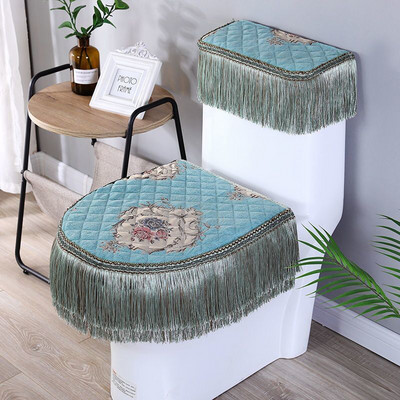 Fyjafon 3 kom Navlaka za WC sjedalo Plava bež Navlaka za spremnik Hotelska dekoracija WC školjka Kupaonica Periva navlaka za sjedalo Closestool