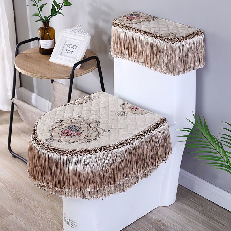 Fyjafon 3 kom Navlaka za WC sjedalo Plava bež Navlaka za spremnik Hotelska dekoracija WC školjka Kupaonica Periva navlaka za sjedalo Closestool