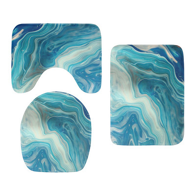 3D marmora vannas istabas grīdas paklājiņu komplekts trīsdaļīgs tualetes sēdekļa pārvalks flaneļa pretslīdes paklājs dušas apdares paklājs ieejas durvju paklājiņš