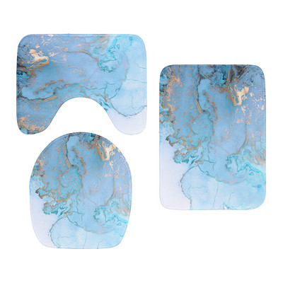 3D marmora vannas istabas grīdas paklājiņu komplekts trīsdaļīgs tualetes sēdekļa pārvalks flaneļa pretslīdes paklājs dušas apdares paklājs ieejas durvju paklājiņš