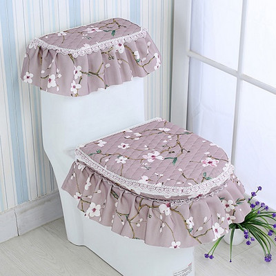 3Pcs/Set Set navlaka za WC sjedalo Zlatne boje Baršunasta čipkana WC školjka Kaput u obliku slova U Kućna kupaonica WC Mat Tank Set jastuka