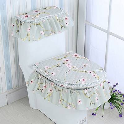 3Pcs/Set Set navlaka za WC sjedalo Zlatne boje Baršunasta čipkana WC školjka Kaput u obliku slova U Kućna kupaonica WC Mat Tank Set jastuka