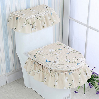 3Pcs/Set Set navlaka za WC sjedalo Zlatne boje Baršunasta čipkana WC školjka Kaput u obliku slova U Kućna kupaonica WC Mat Tank Set jastuka