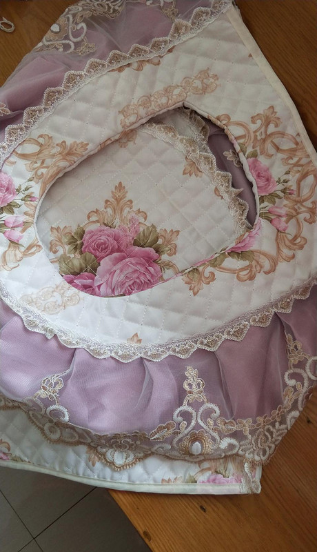 Fyjafon 3gab Tualetes sēdekļa pārvalks mazgājams izšūšana tualetes pārsegs tvertnes pārsegs ar uzglabāšanas maisiņiem Apdrukāts mežģīnes vannas istabas tualetes pārvalks