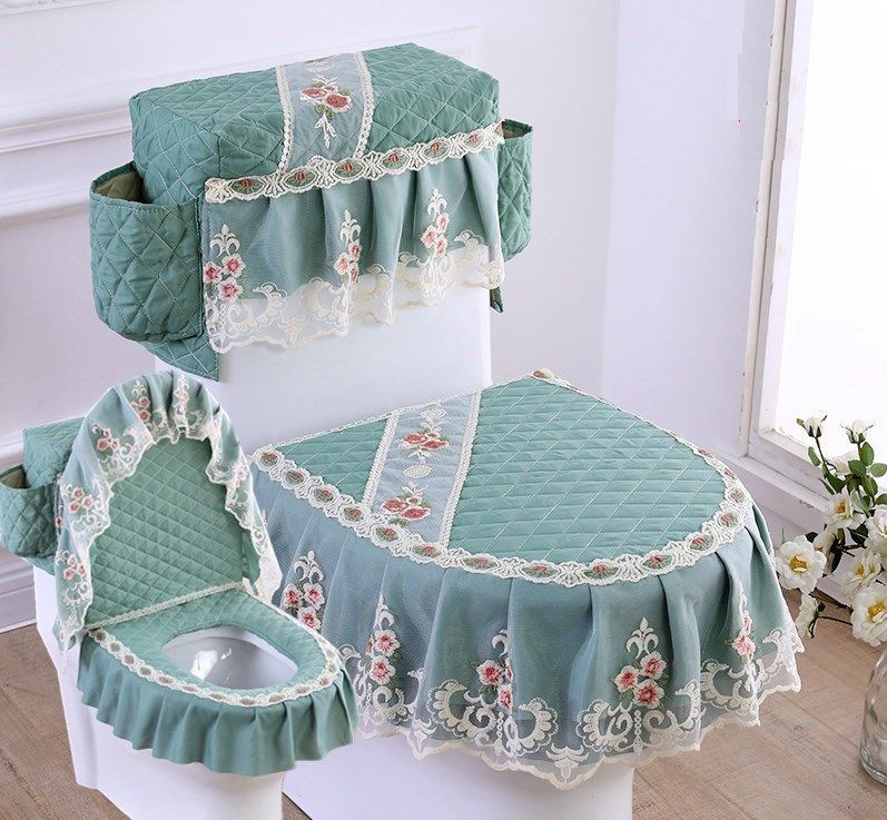 Fyjafon 3gab Tualetes sēdekļa pārvalks mazgājams izšūšana tualetes pārsegs tvertnes pārsegs ar uzglabāšanas maisiņiem Apdrukāts mežģīnes vannas istabas tualetes pārvalks