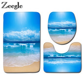 Zeegle vannas paklājiņu komplekti 3gab Vannas istabas paklāji Becach sērijas grīdas paklāji tualetes vāka pārsegs Neslīdošs vannas istabas paklājs tualetes paklājs kāju paklājiņš