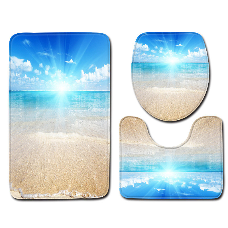 Zeegle vannas paklājiņu komplekti 3gab Vannas istabas paklāji Becach sērijas grīdas paklāji tualetes vāka pārsegs Neslīdošs vannas istabas paklājs tualetes paklājs kāju paklājiņš