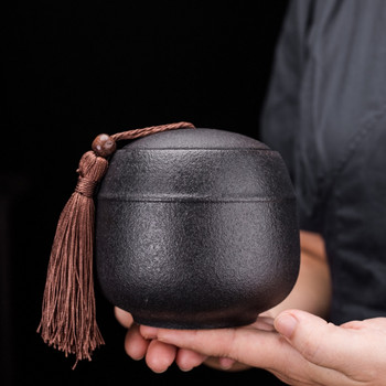 Голям черен керамичен буркан Груб мемориален контейнер Плътно запечатана урна Пазител на пепел за домашен любимец Човешки спомен Кремация