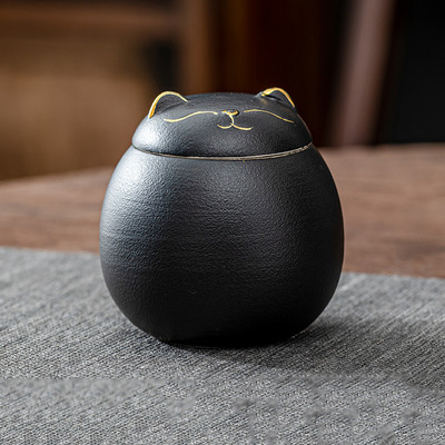Urna za pepeo kućnih ljubimaca - Memorijalne urne za kremiranje u obliku mačke - Ručno izrađene crne ukrasne urne za sprovod, mačka urna, pseća urna
