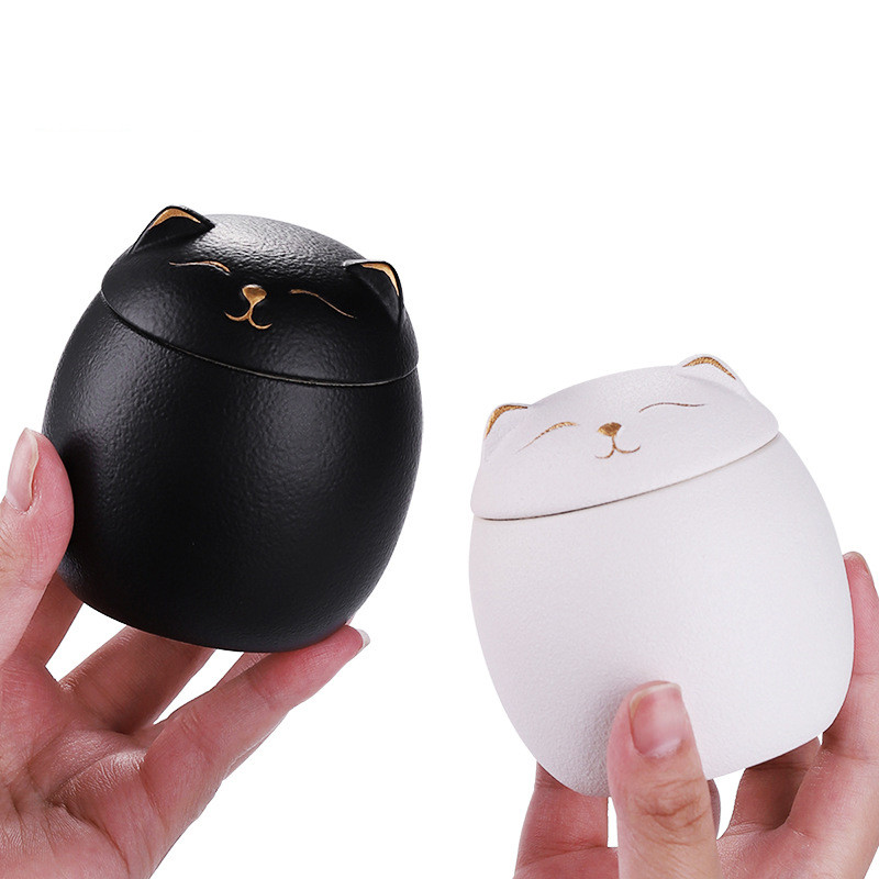 Urna za pepeo kućnih ljubimaca - Memorijalne urne za kremiranje u obliku mačke - Ručno izrađene crne ukrasne urne za sprovod, mačka urna, pseća urna