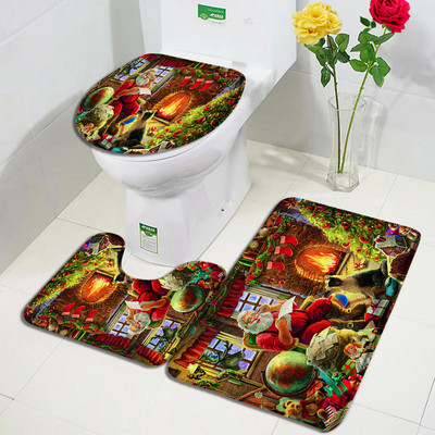 Božićni setovi prostirki za kupanje Djed Mraz Božićno drvce Kamin Umjetnost na platnu Nova godina Kupaonski dekor Protuklizna prostirka WC školjka