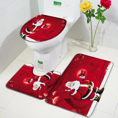 Božićni setovi prostirki za kupanje Djed Mraz Božićno drvce Kamin Umjetnost na platnu Nova godina Kupaonski dekor Protuklizna prostirka WC školjka