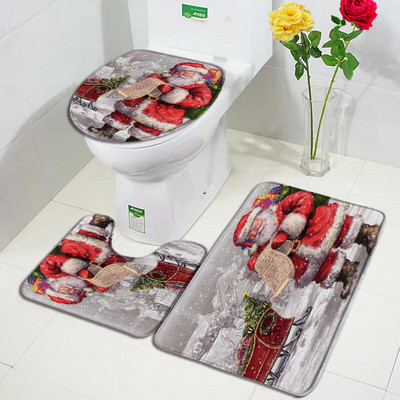 Božićni setovi prostirki za kupanje Djed Mraz Božićno drvce Kamin Umjetnost na platnu Nova godina Kupaonski dekor Protuklizna prostirka WC školjka