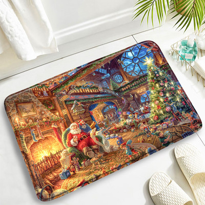 Božićni setovi prostirki za kupanje Djed Mraz Božićno drvce Kamin Umjetnost na platnu Nova godina Kupaonski dekor Protuklizna prostirka WC školjka