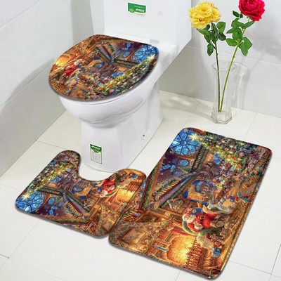 Božićni setovi prostirki za kupanje Djed Mraz Božićno drvce Kamin Umjetnost na platnu Nova godina Kupaonski dekor Protuklizna prostirka WC školjka