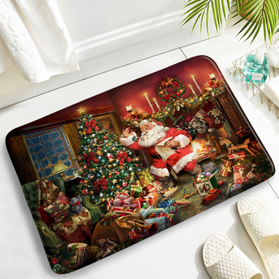 Božićni setovi prostirki za kupanje Djed Mraz Božićno drvce Kamin Umjetnost na platnu Nova godina Kupaonski dekor Protuklizna prostirka WC školjka