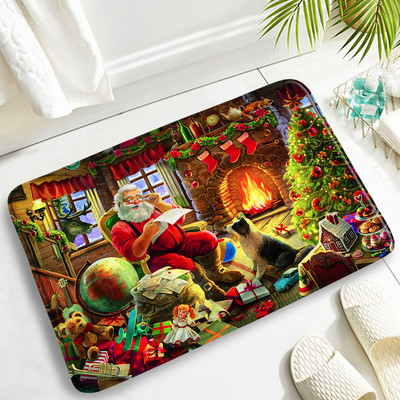 Božićni setovi prostirki za kupanje Djed Mraz Božićno drvce Kamin Umjetnost na platnu Nova godina Kupaonski dekor Protuklizna prostirka WC školjka