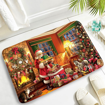 Božićni setovi prostirki za kupanje Djed Mraz Božićno drvce Kamin Umjetnost na platnu Nova godina Kupaonski dekor Protuklizna prostirka WC školjka