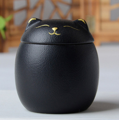 500 ml urn lemmikloomade tuha jaoks Kassikujuline mälestus tuhastamisurnid - Käsitsi valmistatud mustad dekoratiivsed urnid matusteks Kassi urn Koera urn