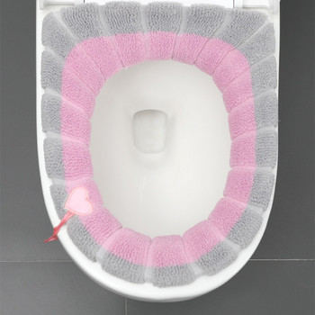 Χειμωνιάτικο ζεστό κάλυμμα καθίσματος τουαλέτας Μαξιλάρι τουαλέτας μπάνιου που πλένεται με λαβή Πιο παχύ μαλακό χαλάκι Πλεκτό θερμότερο χαλάκι ντουλάπα