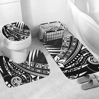 Полинезийски домашен комплект - Полинезийски флорален абстрактен комплект за баня 3D отпечатан пиедестал за баня Килим Капак Покривало за тоалетна Комплект постелки за баня