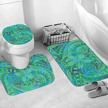Полинезийски домашен комплект - Полинезийски флорален абстрактен комплект за баня 3D отпечатан пиедестал за баня Килим Капак Покривало за тоалетна Комплект постелки за баня