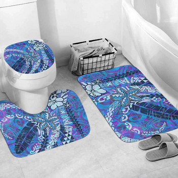 Polynesian Home Set - Polynesian Floral Abstract Σετ μπάνιου 3D εκτυπωμένο βάθρο μπάνιου Χαλί Καπάκι Τουαλέτας Σετ χαλάκι μπάνιου
