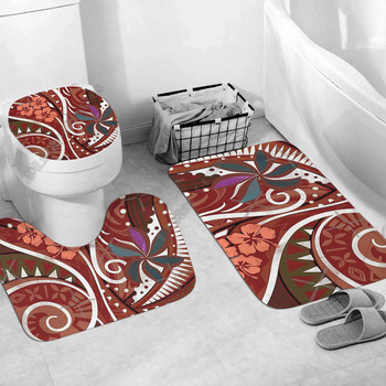 Polynesian Home Set - Polynesian Floral Abstract Σετ μπάνιου 3D εκτυπωμένο βάθρο μπάνιου Χαλί Καπάκι Τουαλέτας Σετ χαλάκι μπάνιου