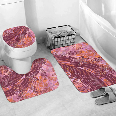 Polinezijski kućni set - Polinezijski cvjetni apstraktni kupaonski set s 3D printanim postoljem za kupaonicu Poklopac za pokrivač za WC školjku Set prostirki za kupaonicu