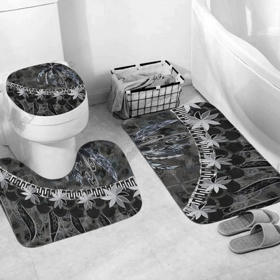 Polinezijski kućni set - Polinezijski cvjetni apstraktni kupaonski set s 3D printanim postoljem za kupaonicu Poklopac za pokrivač za WC školjku Set prostirki za kupaonicu