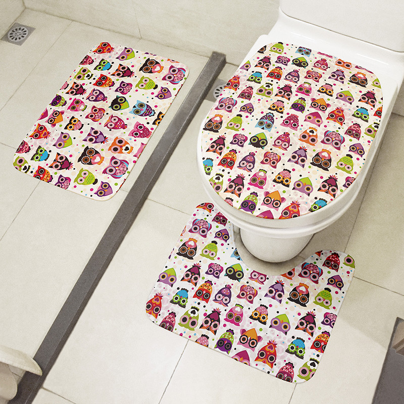 Nova mala crtana životinja, slatka garnitura navlaka za WC sjedalo, upijajući otirač za tuš kabinu, kupaonski ukras, flanelska neklizajuća podna prostirka